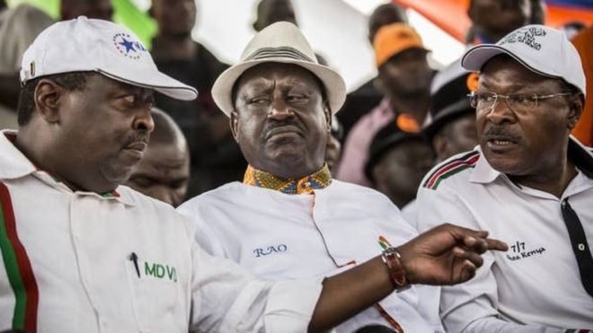 Viongozi wa upinzani wa NASA nchini Kenya wakiongozwa na Raila Odinga