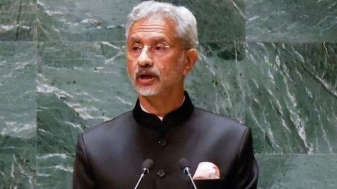 संयुक्त राष्ट्र की आमसभा को संबोधित करते विदेश मंत्री एस जयशंकर.