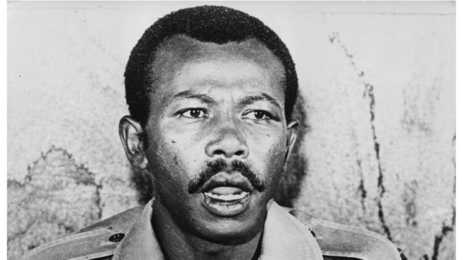 Colonel Mengistu Haile Mariam, Chairman of the Ethiopian Provisional Military Council, talking during a press conference, February 22nd 1978.