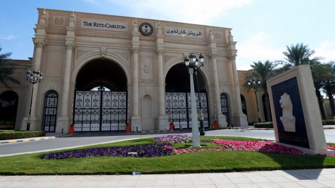 Ritz-Carlton Hotel's entrance gate in Riyadh, Saudi Arabia (5 November 2017)