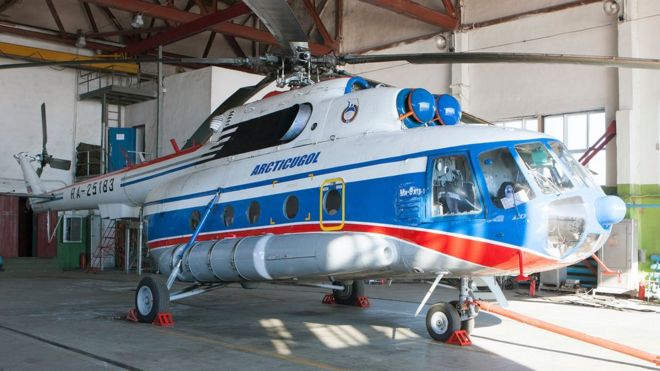 A 2011 photo of the Russian Mi-8 helicopter at Barentsburg