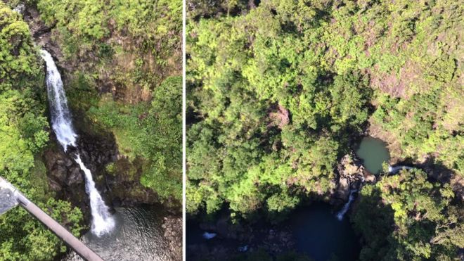 Воздушные снимки, показывающие область ущелья водопада, где она была найдена