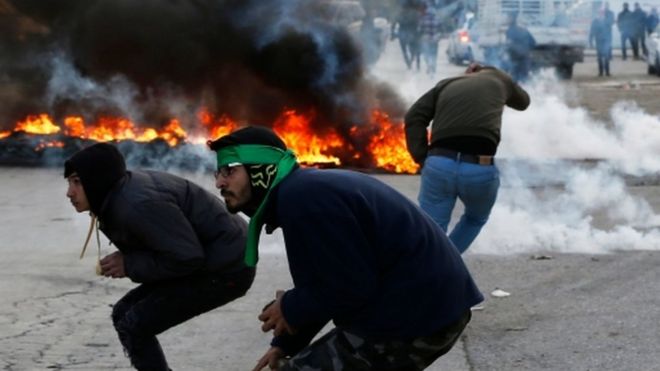 Palestinian protesters near Ramallah, 7 December 2017