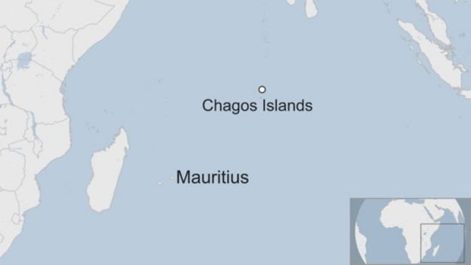 Карта с указанием островов Чагос и Маврикия