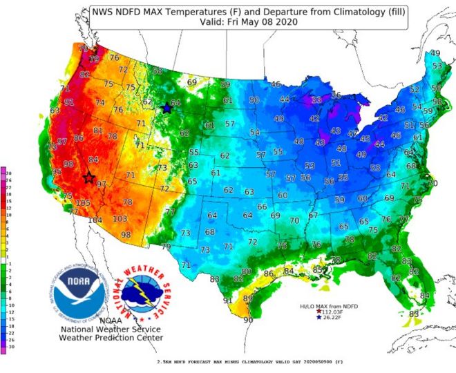 Un mapa del pronóstico del tiempo en EE.UU.