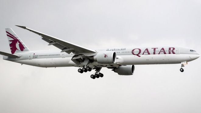 Самолет Qatar Airways в полете