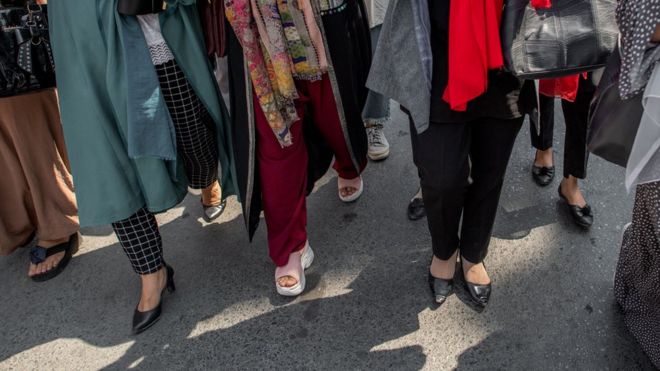 Women hold a protest in Kabul against Taliban restrictions