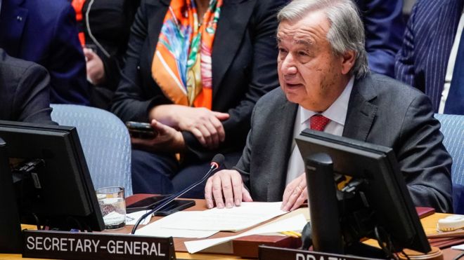 UN Secretary General António Guterres addresses the Security Council in New York (24 October 2023)