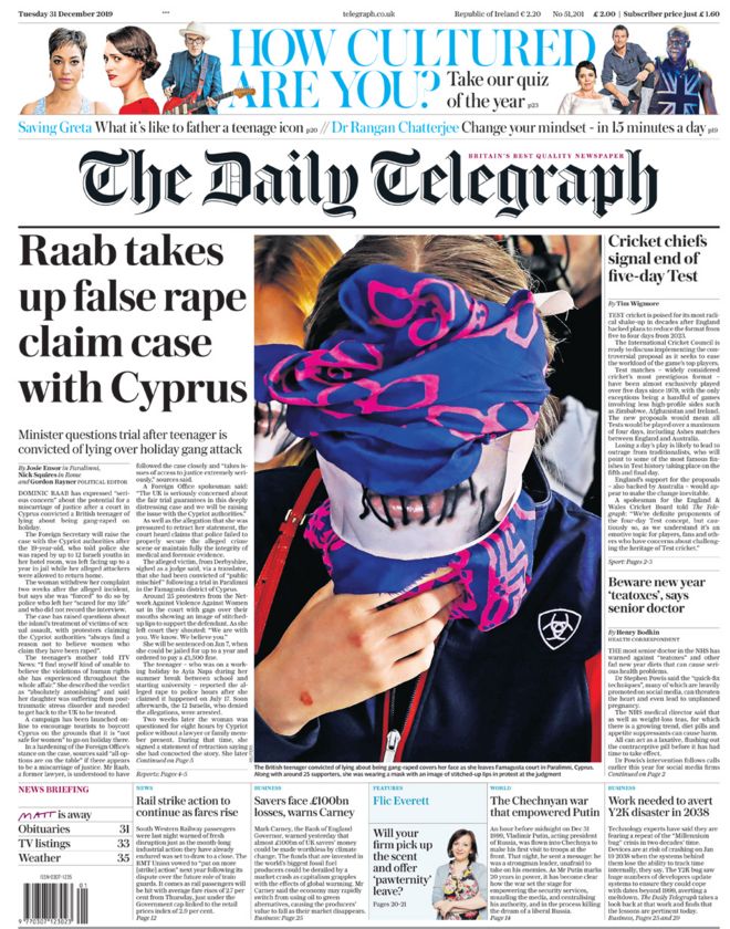 Daily Telegraph front page