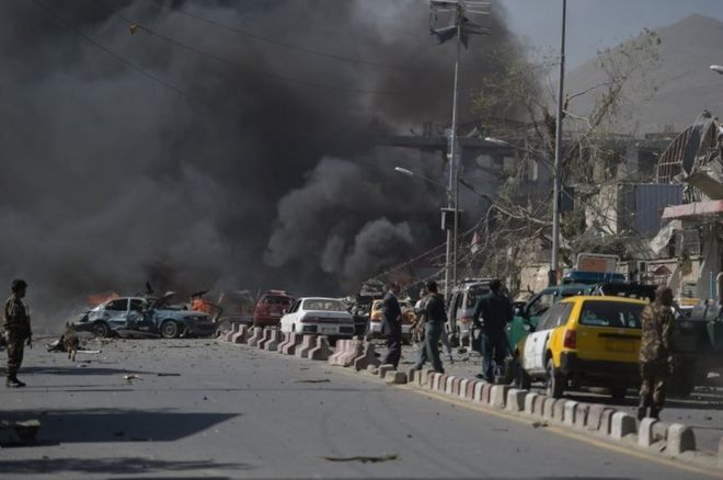 Smoke billows at the scene of the blast. Photo: 31 May 2017