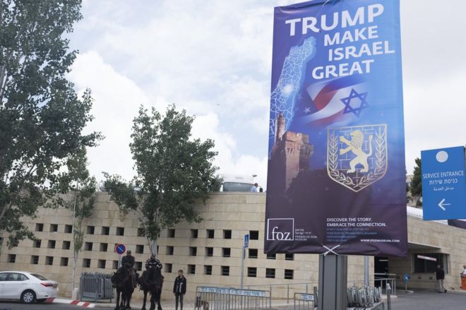 Israeli police stand guard outside the US consulate that will act as the interim US embassy in Jerusalem, 13 May 2018