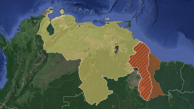 Mapa de Venezuela, Guyana y la zona en reclamación.