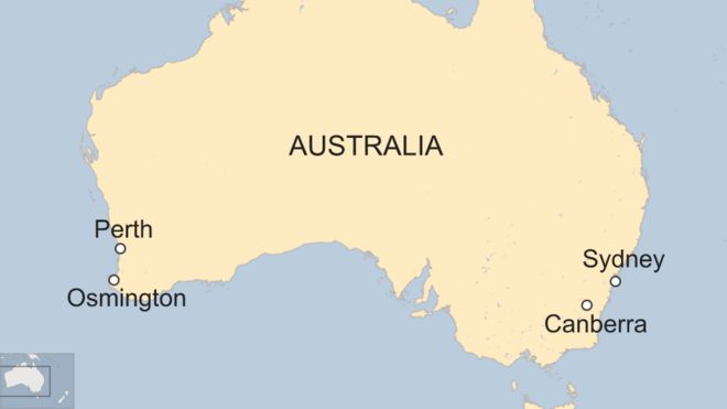 Карта показывает местонахождение Осмингтона в западной Австралии