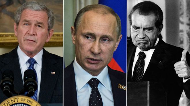 Джордж Буш, Владимир Путин и Ричард Никсон