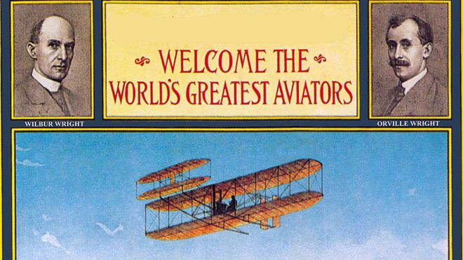 Cartel de la época dándole la bienvenida a los hermanos Wright