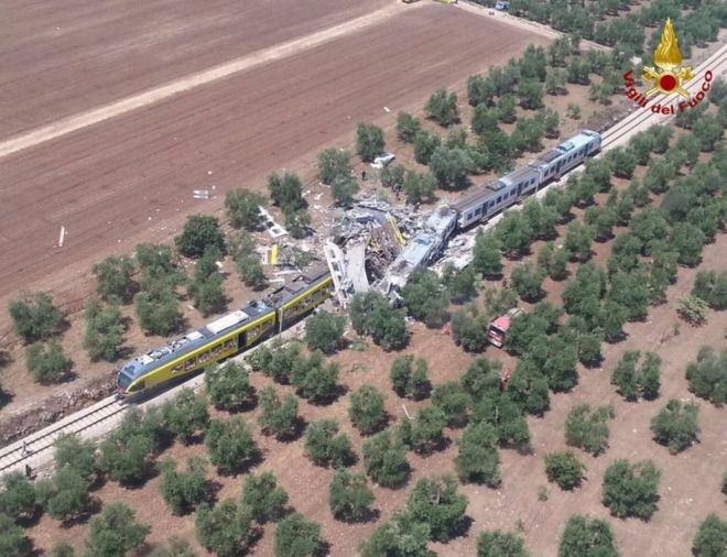 Italian train crash scene near Andria