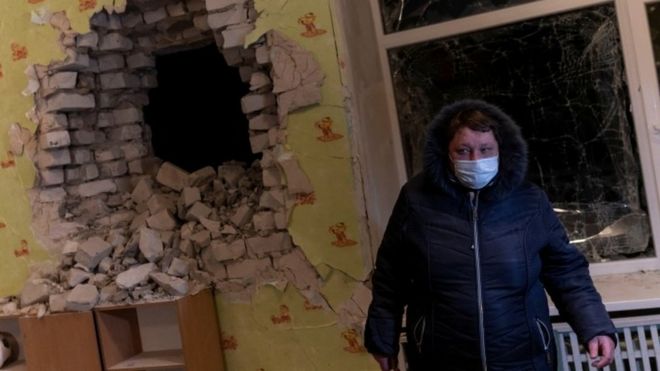 Shelling damage inside a nursery in eastern Ukraine