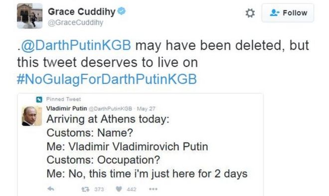 Ретвит твитов Дарта Путина и КГБ