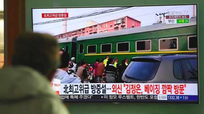 Поезд Ким Чен Ына на пути в Пекин в марте 2018 года
