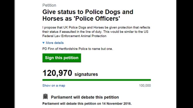 Петиция, чтобы класс полицейских собак и лошадей, как полицейские.