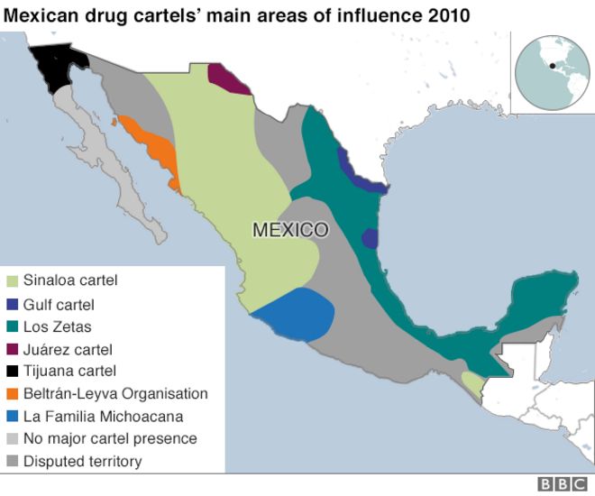 Карта территории картелей в 2010 году