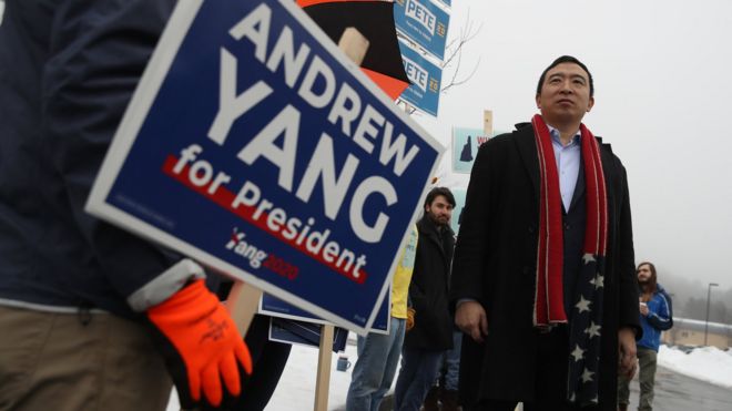 Эндрю Ян проводит кампанию в Нью-Гэмпшире, 11 февраля 2020 г.