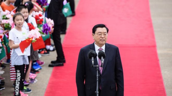 张德江在澳门机场发表讲话（8/5/2017）