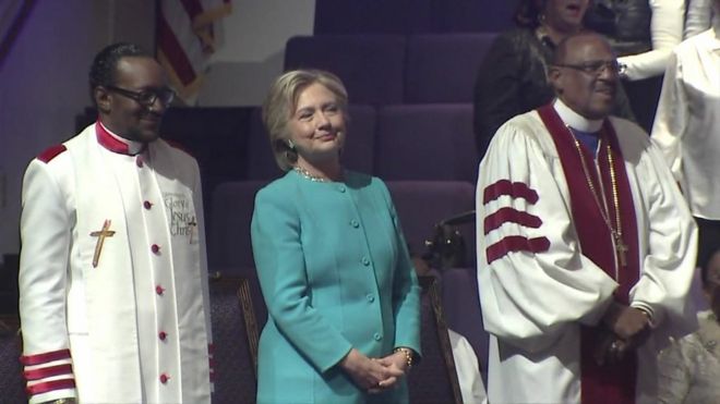 Hillary Clinton on the church stage