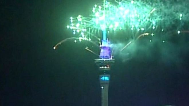 ニュージーランドで2016年新年の花火