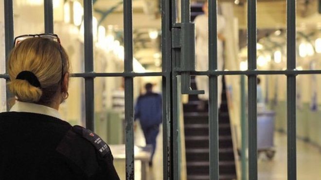 Анонимная женщина-тюремный служащий запирает дверь в Wormwood Scrubs