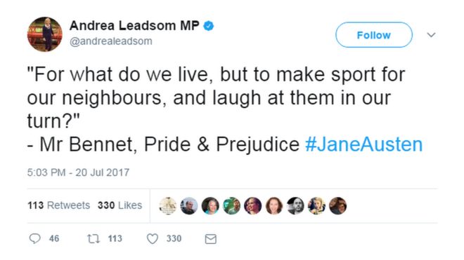 Андреа Лидсом пишет в Твиттере цитаты Джейн Остин