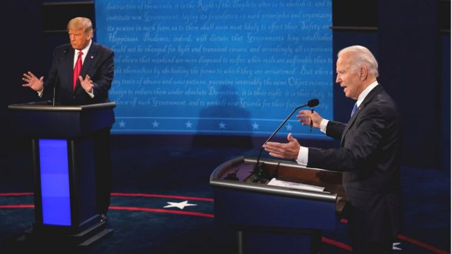 Donald Trump e Joe Biden no último debate presidencial