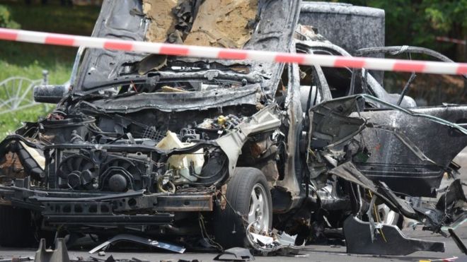 Резонансні вбивства в Україні останнім часом пов'язані з вибухами автомобілів або розстрілами. На фото - машина полковника розвідки Максима Шаповала