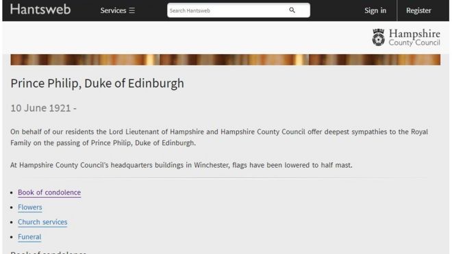 Снимок экрана сайта Совета графства Хэмпшир