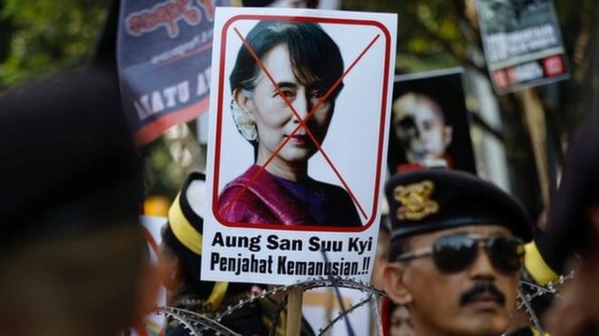 Protesta contra Aung San Suu Kyi en Yakarta, Indonesia, el 8 de septiembre de 2017.