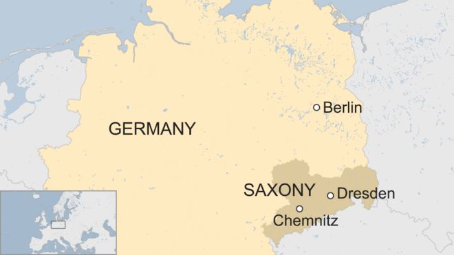 Карта Германии с указанием восточного государства Саксония