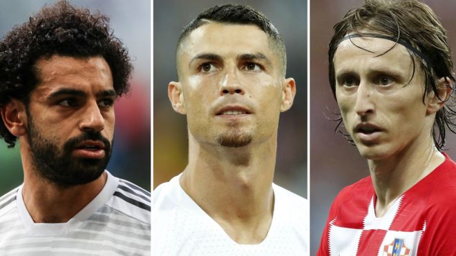Cristiano Ronaldo, Luka Modric and Mohamed Salah
