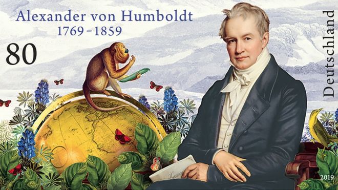 Sello postal del gobierno alemán por el 250° aniversario del nacimiento de Alexander von Humboldt