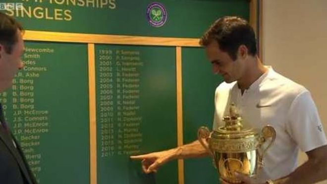 விம்பிள்டன் கோப்பையை வென்றவர்கள் பட்டியலில் தனது பெயர் மீண்டும் இடம்பெறுவதை கண்டு பூரிப்பு அடையும் பெடரர்