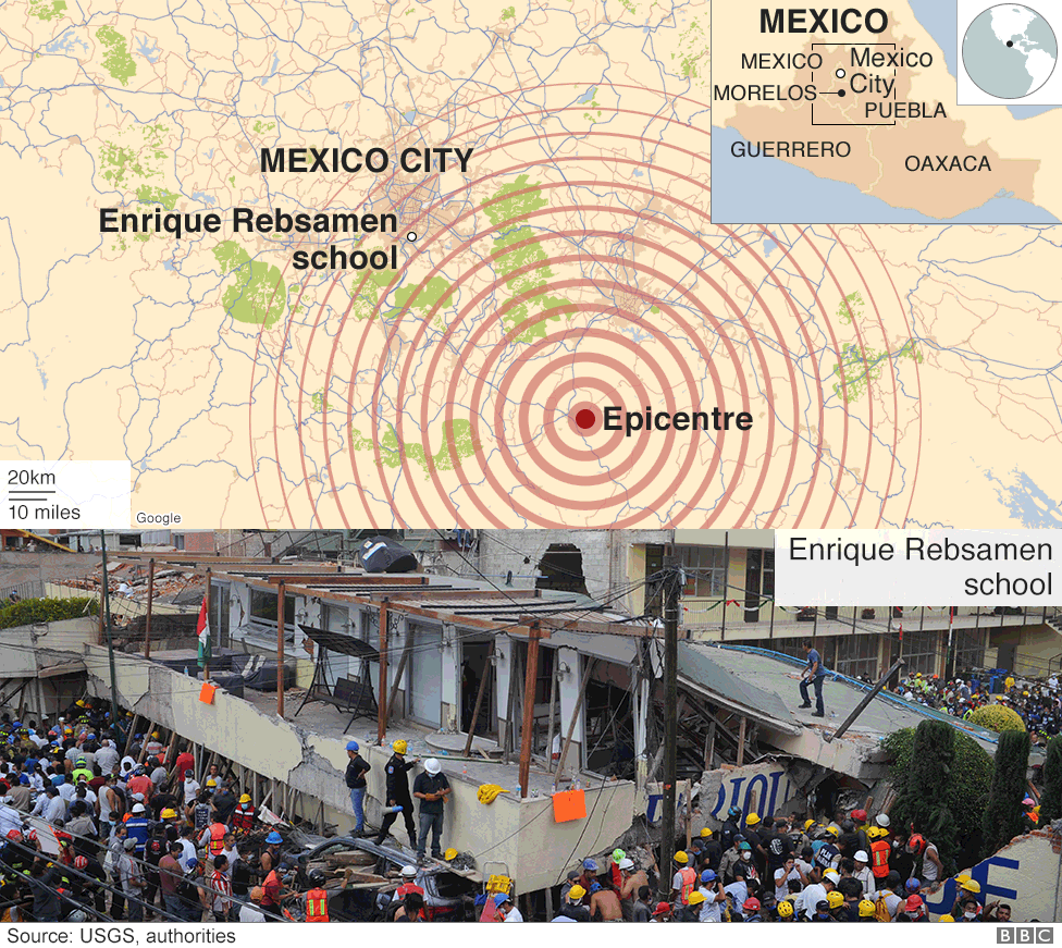 Карта с указанием местоположения землетрясения