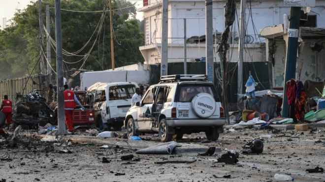 Сцена взрывов возле Могадишо в отеле Sahafi. Фото: 9 ноября 2018 года