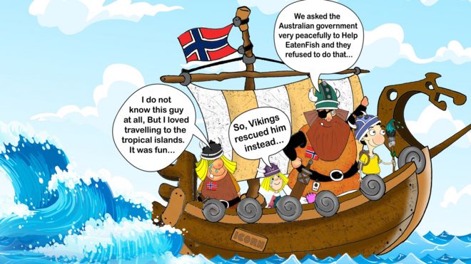 Ел рыбу на лодке с викингами из Норвегии