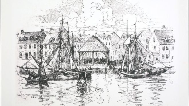 Эскиз муниципального невольничьего рынка Нью-Йорка в 1730 году