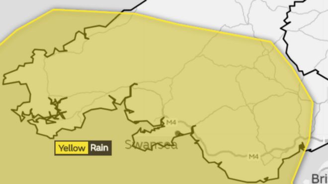Карта, показывающая большую часть южного Уэльса, может быть затронута