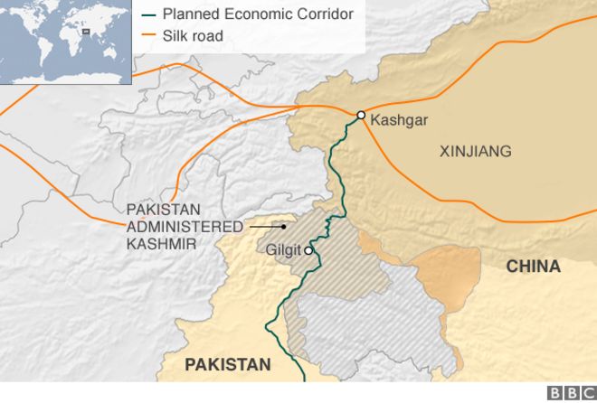 Карта с изображением Кашгара и Гилгита