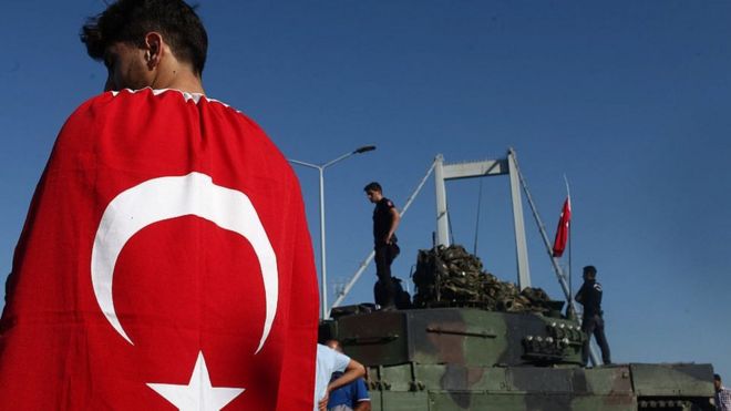 Мальчик в турецком флаге демонстрирует лояльность государству после неудачной попытки государственного переворота в июле 2015 года