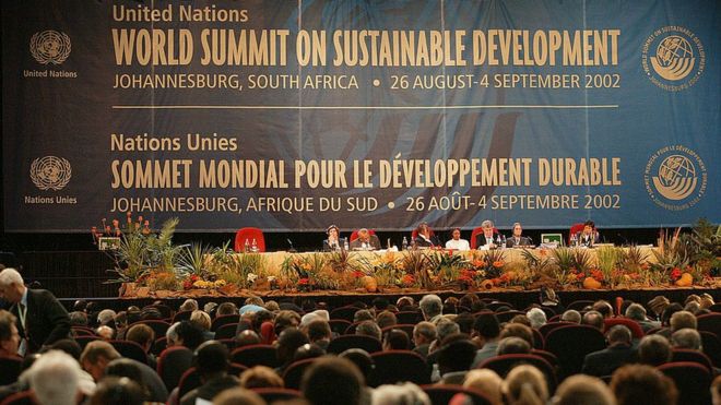 Делегаты на Всемирном саммите по устойчивому развитию в Йоханнесбурге в 2002 году
