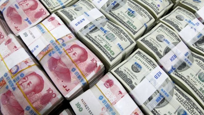 Юаньские банкноты и долларовые банкноты