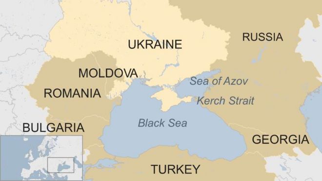 Карта показывает Черное море и окружающие его страны по часовой стрелке справа вверху: Россия, Грузия, Турция, Болгария, Румыния, Молдова и Украина