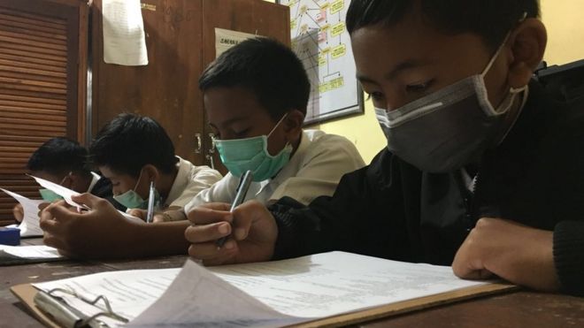 Балийские школьники в масках